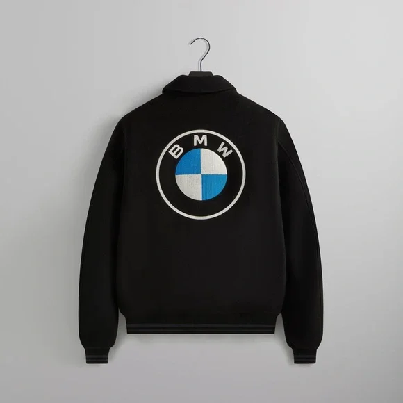 Kith for BMW Wool Coaches Jacket Black Coat Size XL Chain Stitch